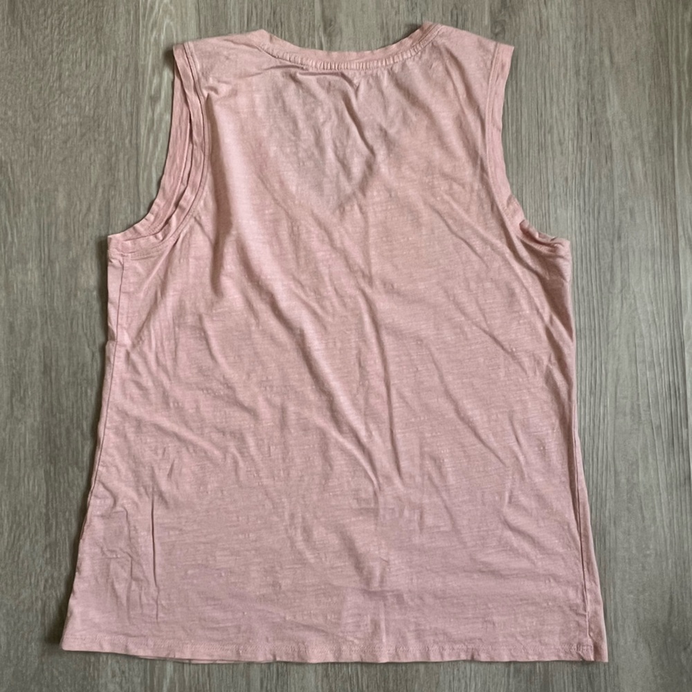 Weekender Blush Pink Pocket V-neck Tank Top semi sheer textured organic cotton - Picture 2 of 7